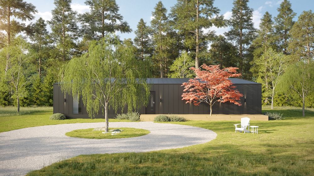 Oak Forest front approach with a gravel court and Japanese maple